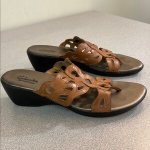 Clarks Brown Leather Sandals with Cut-Out Design